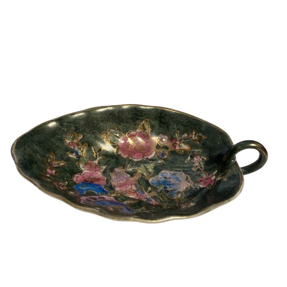 Vintage Japanese Green and Pink Floral trinket dish - Picture 1 of 6